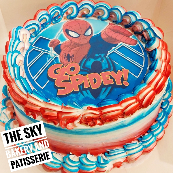 C010 - Small round Colourful Cake with Spiderman picture