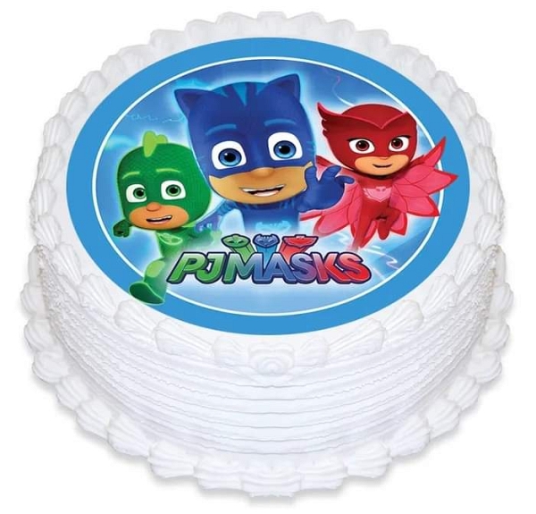 White Colouful Cake with PJ Mask Picture