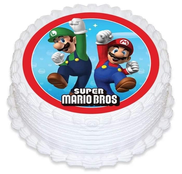 White cake with Super Mario Bros Picture