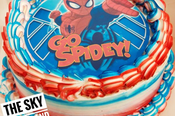 C010 - Small round Colourful Cake with Spiderman picture