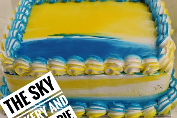 CR3 - Small rectangular Blue and Yellow colouful cake