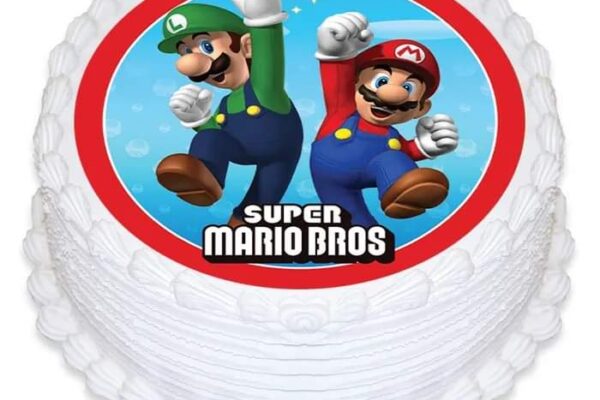 White cake with Super Mario Bros Picture